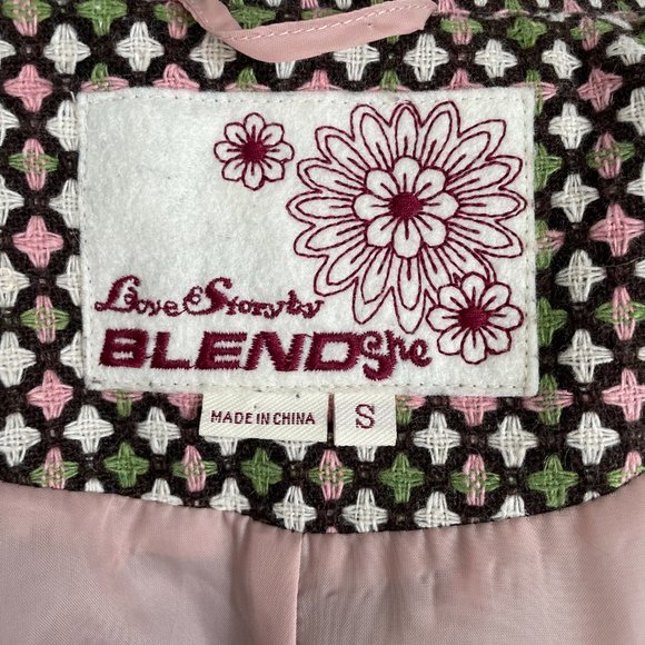 Preppy Pink Green Tweed Coat With Belt (S) Blendshe - Picture 3 of 14